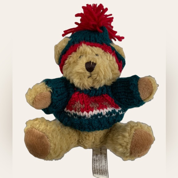 Set of Three Christmas Teddy Bears in Knitted Hats, Scarves or Sweaters - Picture 6 of 9